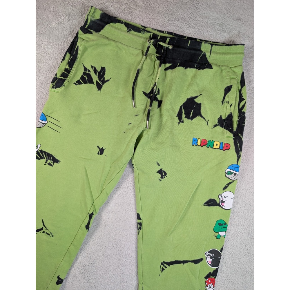 Ripndip Super Sanza‎ Sweatpants Mens Large Green Black Acid Wash Mario Joggers